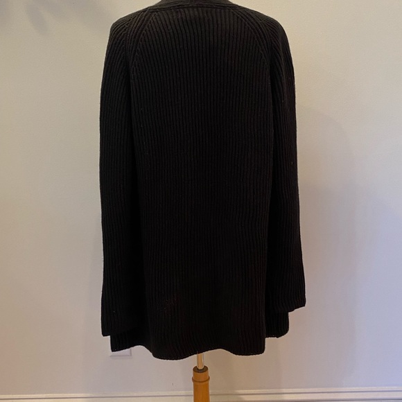 Ellen Tracy Womens Black Ribbed  Knit Long  Cardigan 2 Exterior Pockets /Size XL - Picture 4 of 10